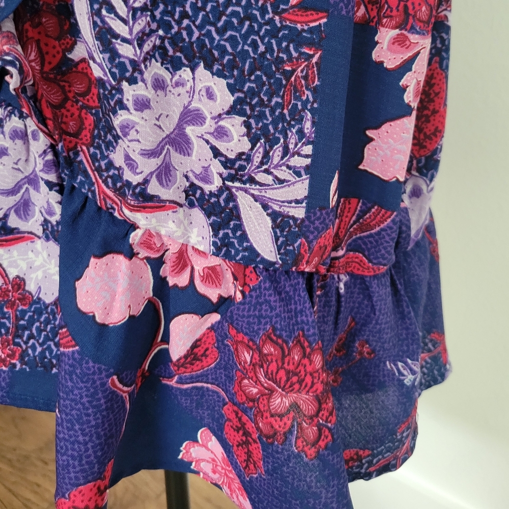 Colorful Floral Smocked Ruffle Flutter Sleeve Top - Picture 8 of 11